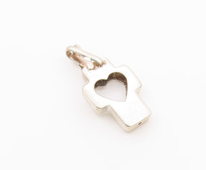 925 Sterling Silver  Vintage Open Love Heart Religious Cross Pendant  PT19584