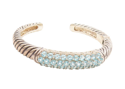 925 Sterling Silver Vintage Bracelet Twisted Rope Hinged CZ Cuff  BT11108