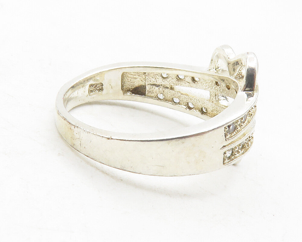 925 Sterling Silver  Shiny Topaz Love Heart Split Band Ring Sz 6   RG12019