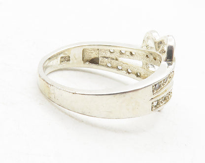 925 Sterling Silver  Shiny Topaz Love Heart Split Band Ring Sz 6   RG12019