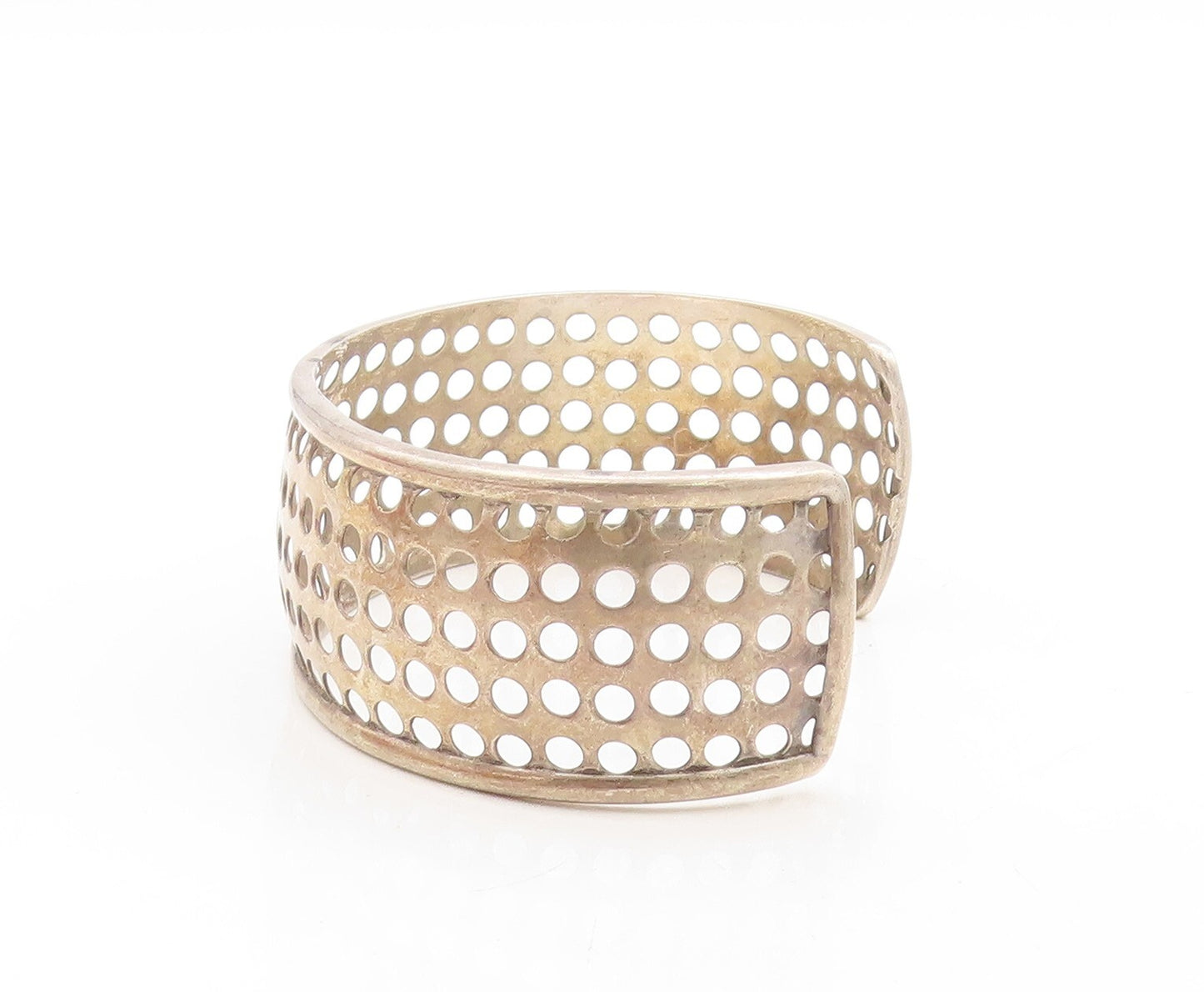 925 Sterling Silver Vintage Bracelet Solid Polka Dots Cutout Cuff  BT10941