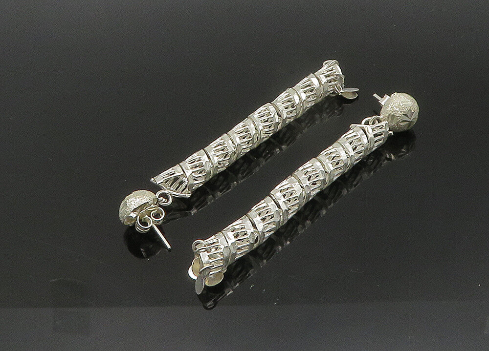 925 Sterling Silver  Vintage Shiny Diamond Cut Twist Dangle Earrings  EG10747