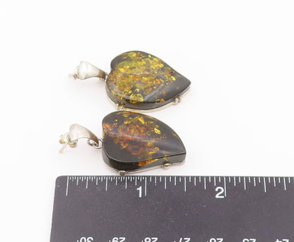 925 Sterling Silver Vintage Earrings Modernist Baltic Amber Love Heart  EG14510