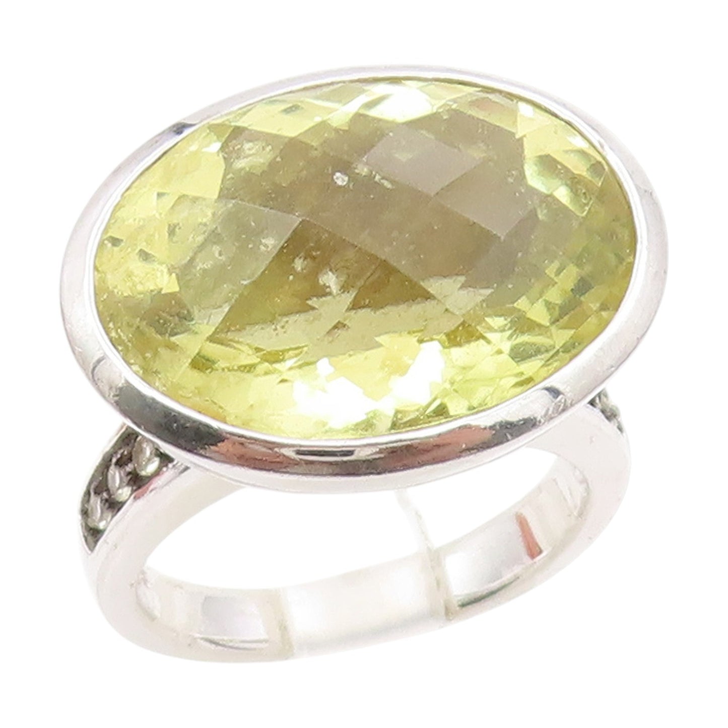 925 Sterling Silver Vintage Ring Large Lemon Citrine & CZ Band  Sz 9  RG34436