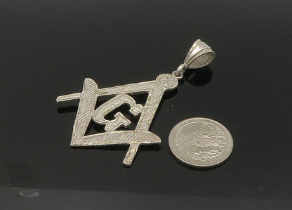 925 Sterling Silver  Vintage Diamond Cut Detail Freemason Pendant  PT16586