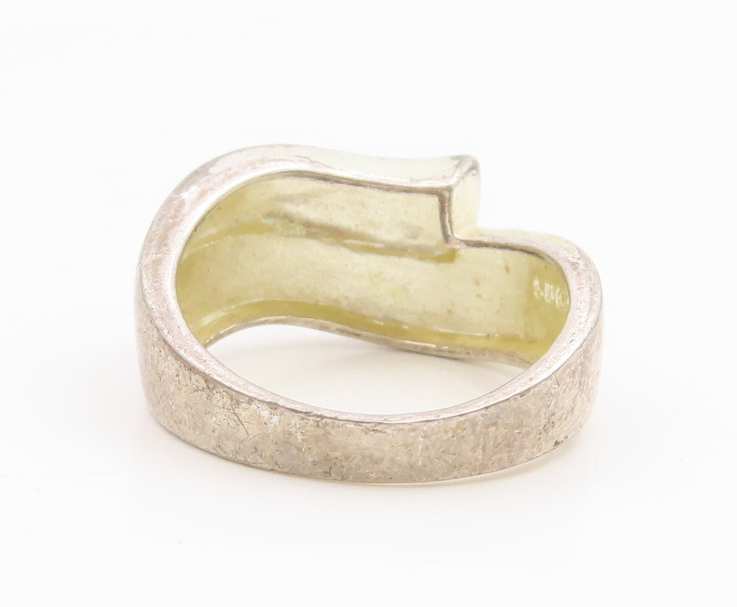 925 Sterling Silver Vintage Ring Modernist Crossover Wide Band  Sz 8.5  RG34953