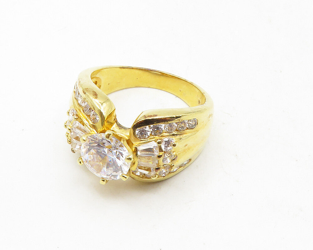 925 Sterling Silver  Cubic Zirconia Shiny Gold Plated Band Ring Sz 10  RG9807