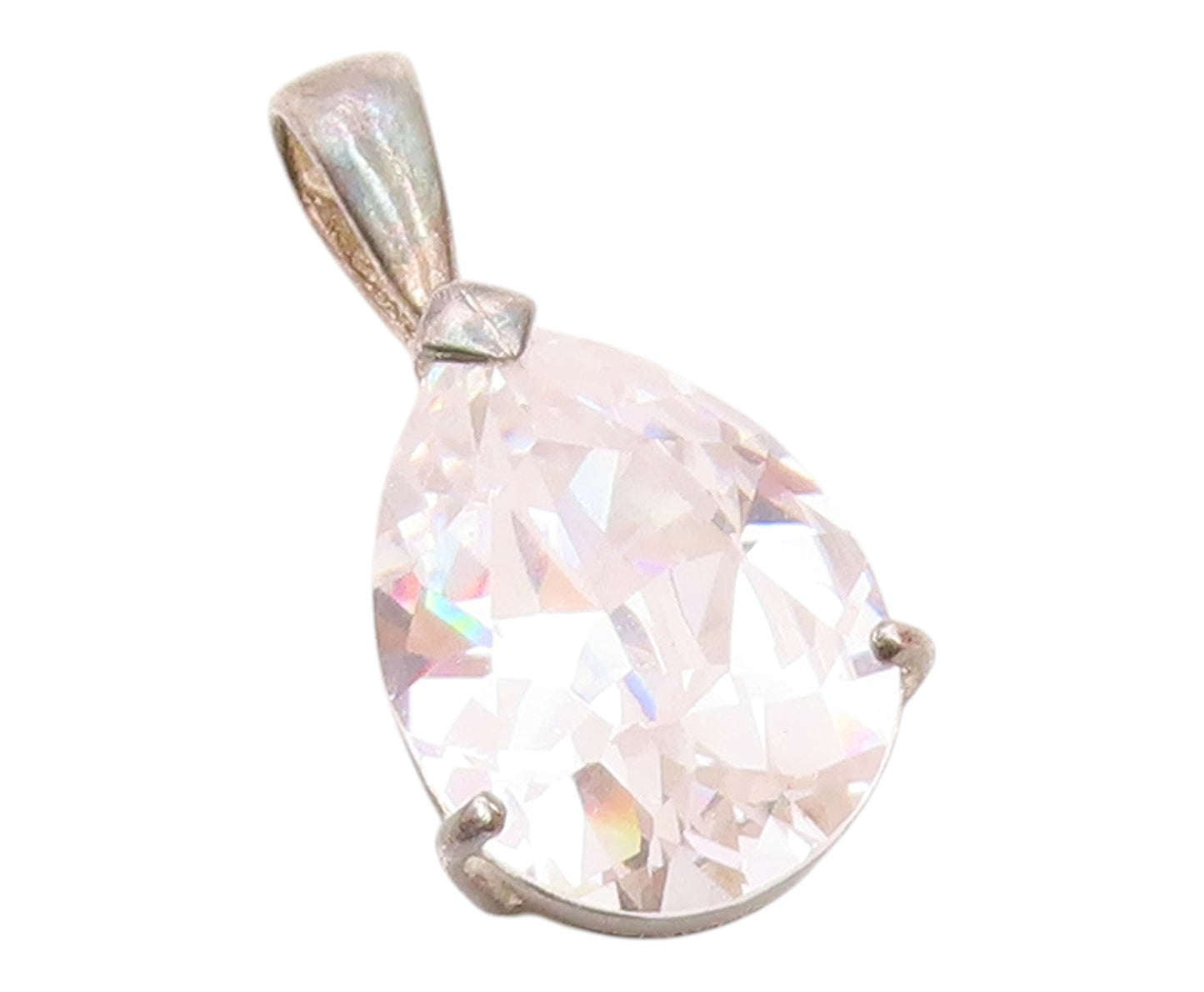 925 Sterling Silver  Vintage Pear Shaped Cubic Zirconia Drop Pendant  PT20844