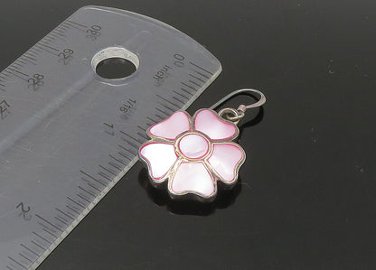 925 Sterling Silver  Vintage Mother Of Pearl Flower Dangle Earrings  EG11055