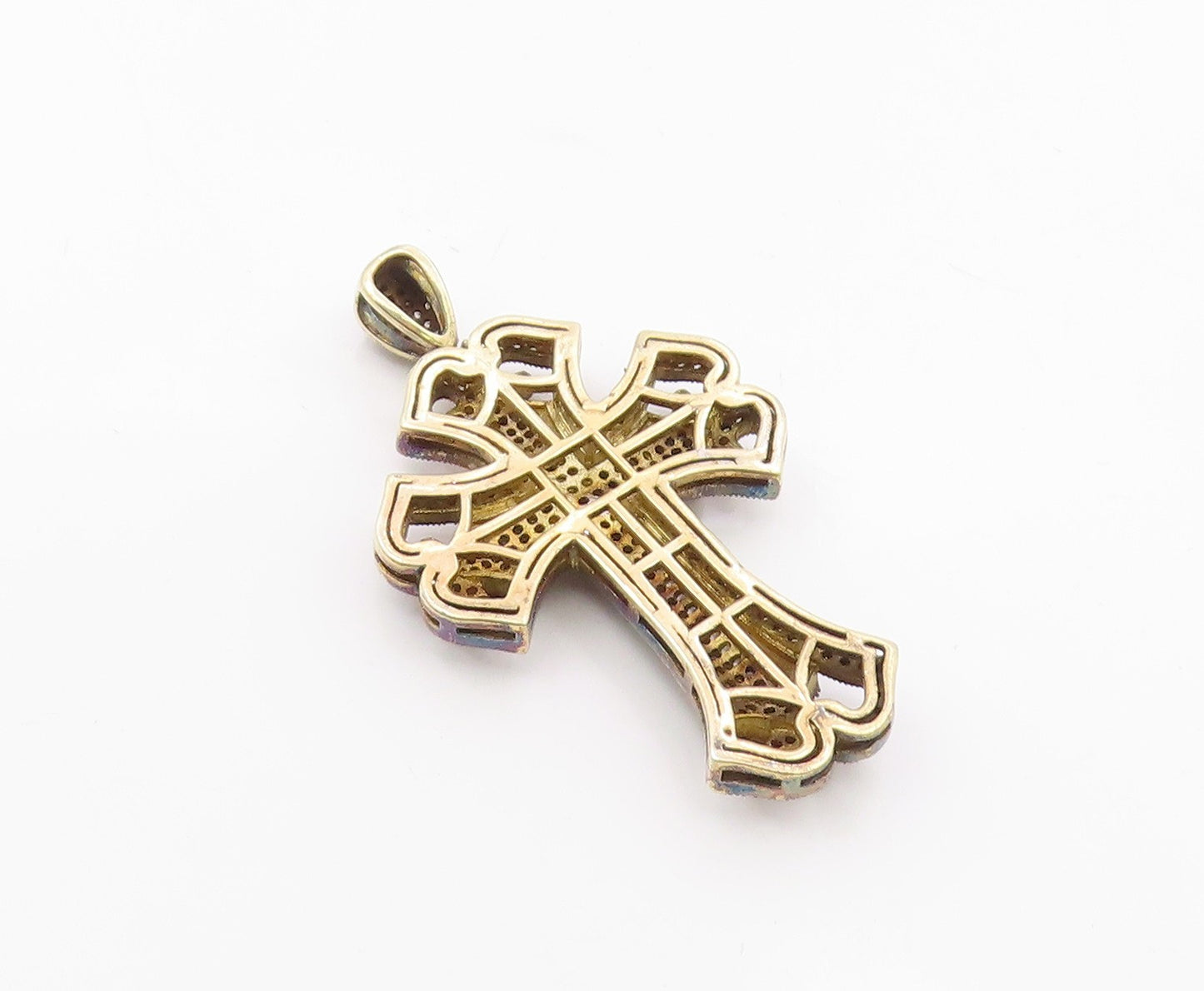 925 Sterling Silver  Vintage Cubic Zirconia Religious Cross Pendant  PT18477