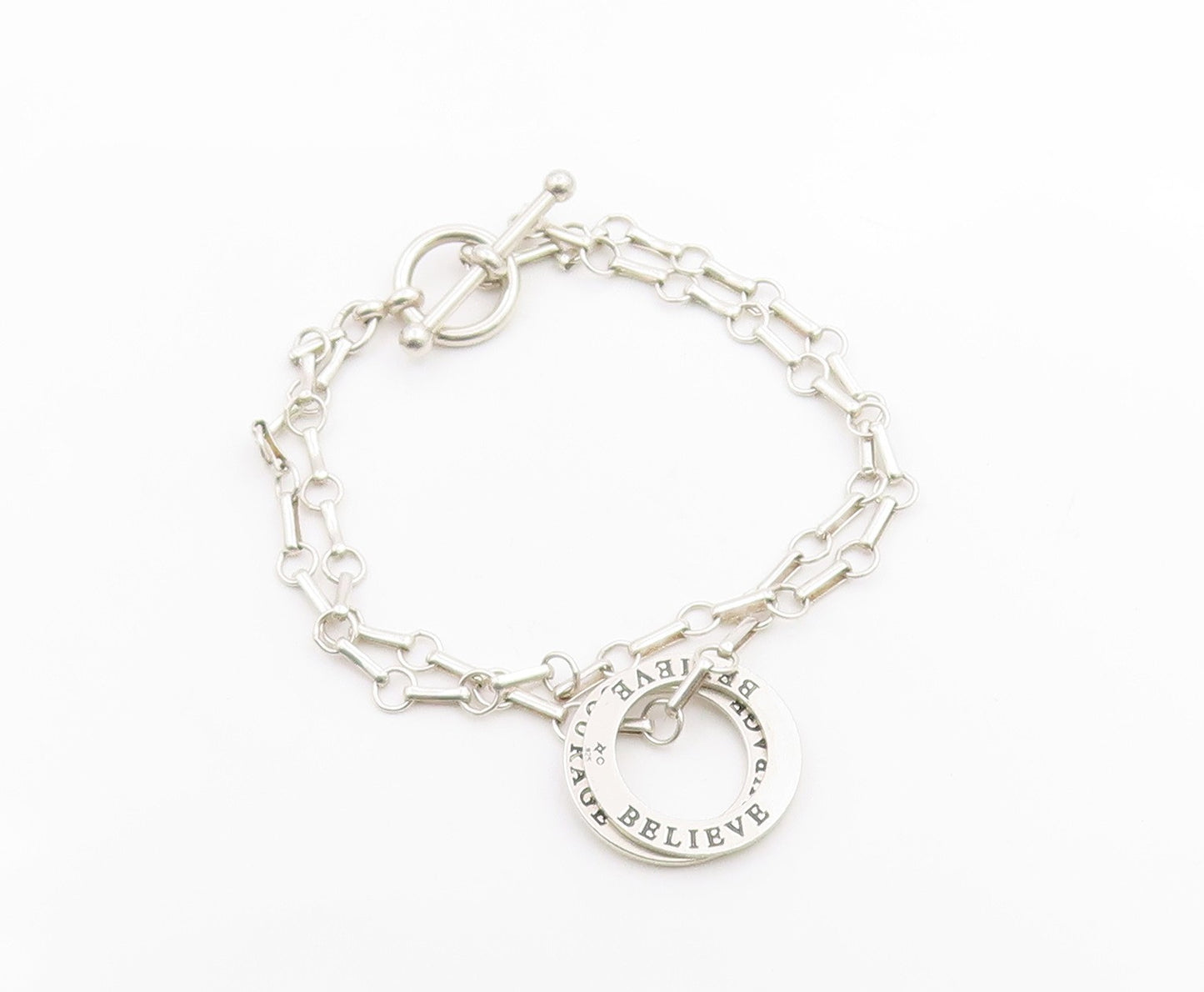 925 Sterling Silver Vintage Bracelet Believe & Courage Interlocking Ring BT12070