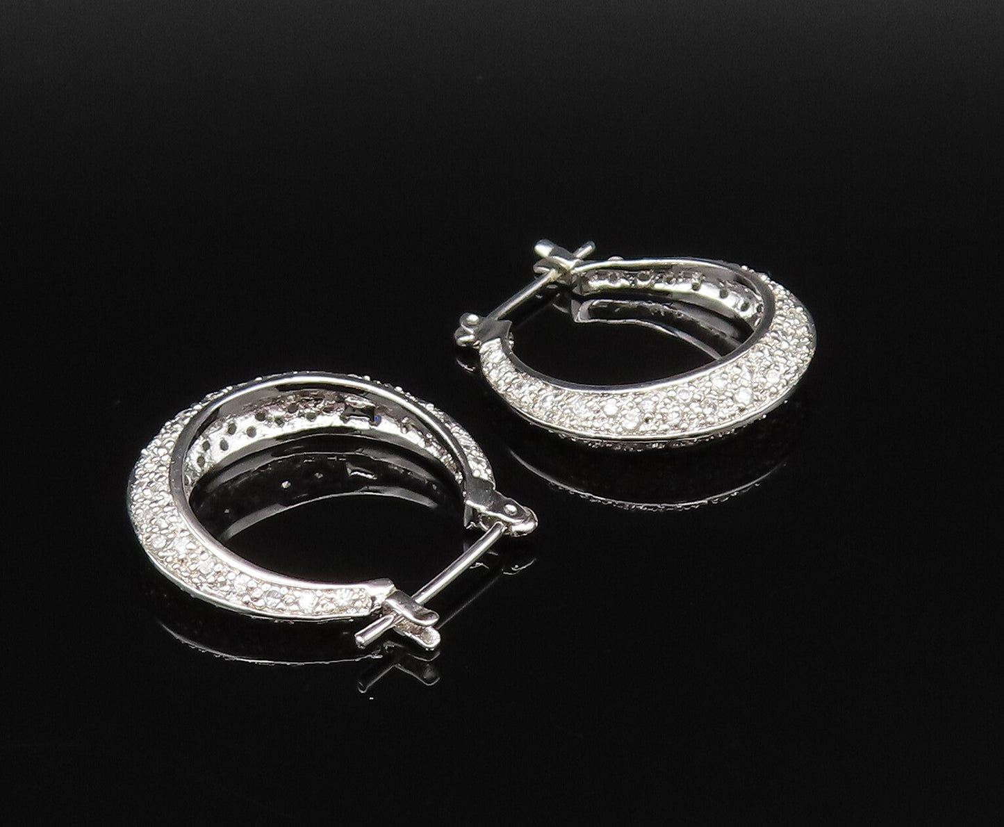 925 Sterling Silver  Vintage Elegant Cubic Zirconia Hoop Earrings  EG12005