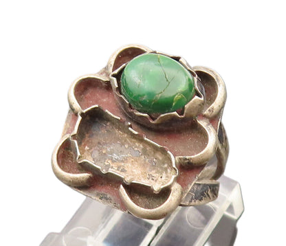 NAVAJO 925 Silver  Vintage Malachite Bear Split Shank Ring Sz 4  RG26411