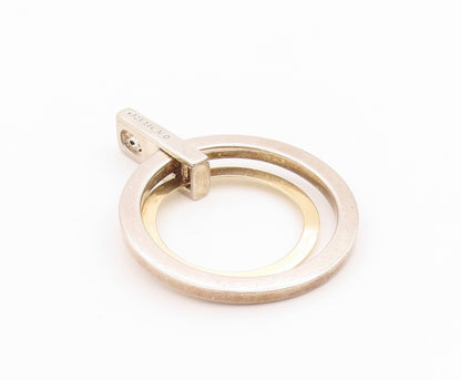 14k Gold 925 Sterling Silver Vintage Pendant Diamonds Inlay Double Rings PT24394