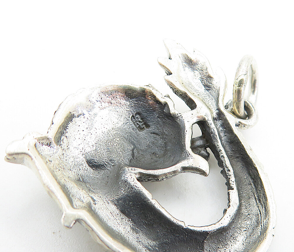 925 Sterling Silver  Vintage Dark Tone Etched Dragon Motif Pendant  PT5481