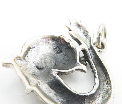 925 Sterling Silver  Vintage Dark Tone Etched Dragon Motif Pendant  PT5481