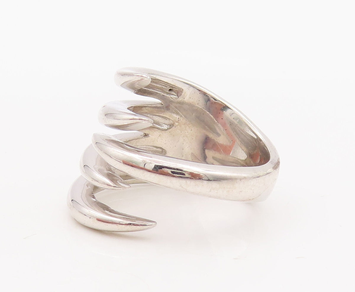 925 Sterling Silver Vintage Ring Modernist Solid Cutout Spikes   Sz 7.5  RG29103