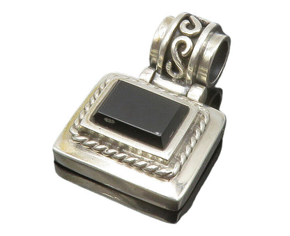 925 Sterling Silver  Vintage Black Onyx Square Swirl Bail Pendant  PT10418