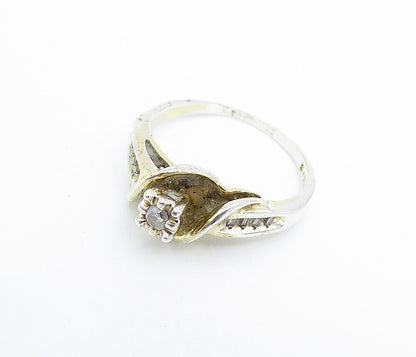 DESIGNER 925 Silver  Vintage Genuine Diamonds Solitaire Ring Sz 9  RG7692