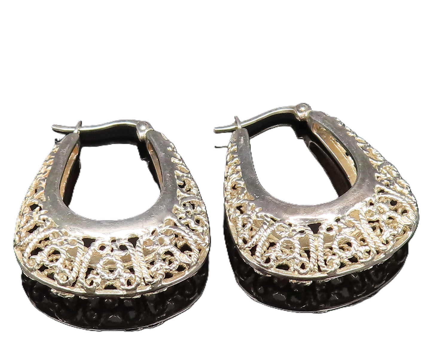 925 Sterling Silver  Vintage Open Rope Swirl Oval Hoop Earrings  EG11848