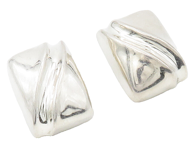 925 Sterling Silver  Vintage Shiny Modernist Non Pierce Drop Earrings  EG8536