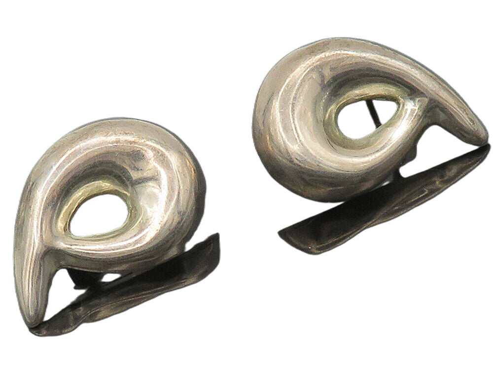 MEXICO 925 Sterling Silver  Vintage Shiny Smooth Swirl Drop Earrings  EG8303