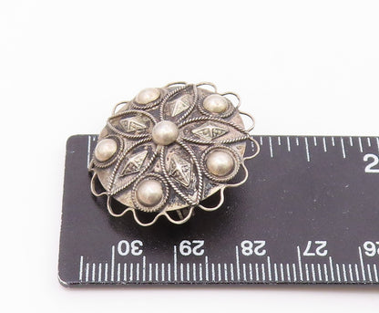 925 Sterling Silver  Vintage Wavy Edge Beaded Floral Brooch Pin  BP9619