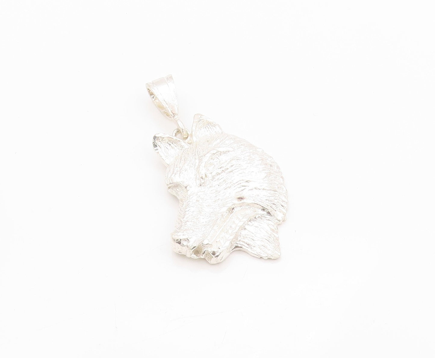 925 Sterling Silver Vintage Pendant Solid Carved Wolf Face  PT24026