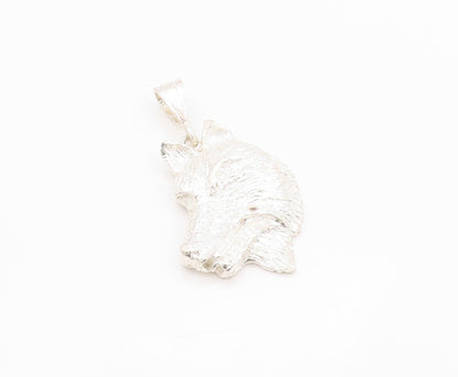 925 Sterling Silver Vintage Pendant Solid Carved Wolf Face  PT24026