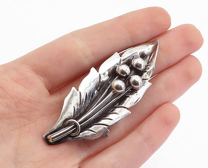 MEXICO 925 Sterling Silver  Vintage Oxidized Floral Leaf Brooch Pin  BP2729