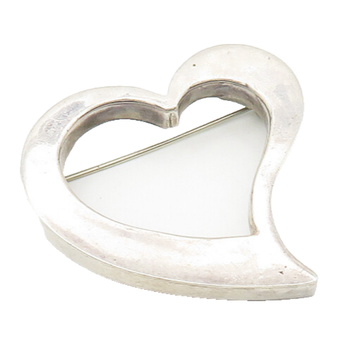 MEXICO 925 Sterling Silver  Vintage Open Love Heart Smooth Brooch Pin  BP7221