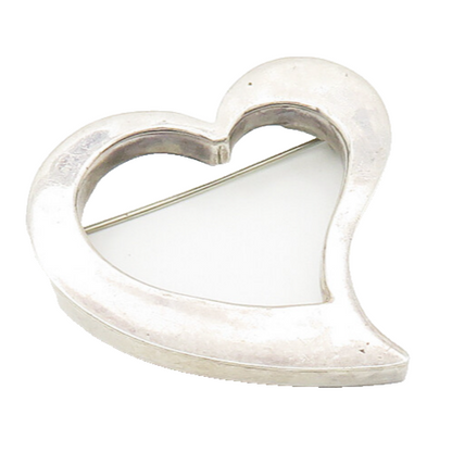 MEXICO 925 Sterling Silver  Vintage Open Love Heart Smooth Brooch Pin  BP7221