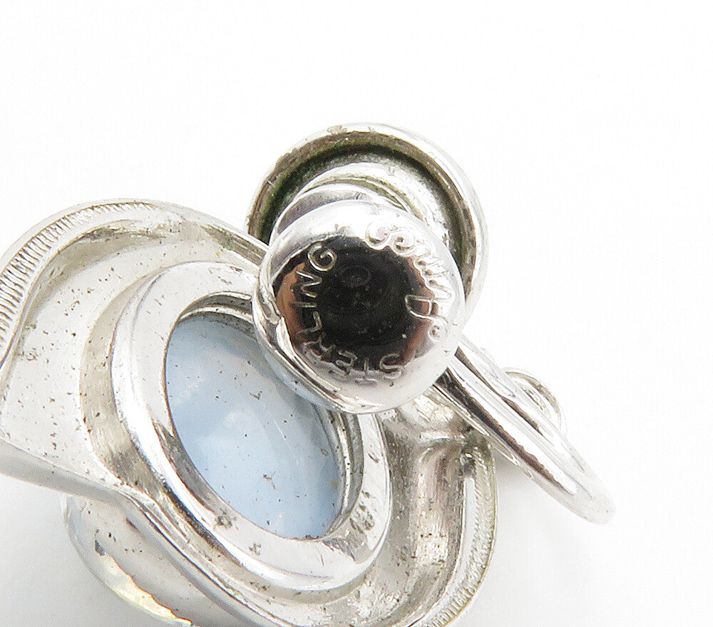 AMCO 925 Sterling Silver  Cat's Eye Blue Topaz Non Pierce Earrings  EG7558