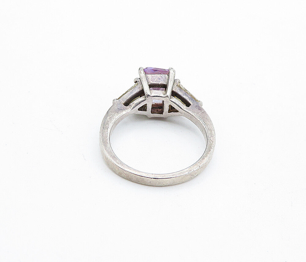 925 Silver  Vintage Cubic Zirconia Solitaire With Accents Ring Sz 5  RG4719