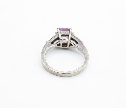 925 Silver  Vintage Cubic Zirconia Solitaire With Accents Ring Sz 5  RG4719
