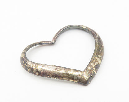 925 Sterling Silver  Vintage Dark Tone Open Love Heart Smooth Pendant  PT9133