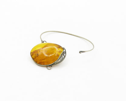 925 Sterling Silver  Vintage Amber Floral Leaf Hook Bangle Bracelet  BT6748
