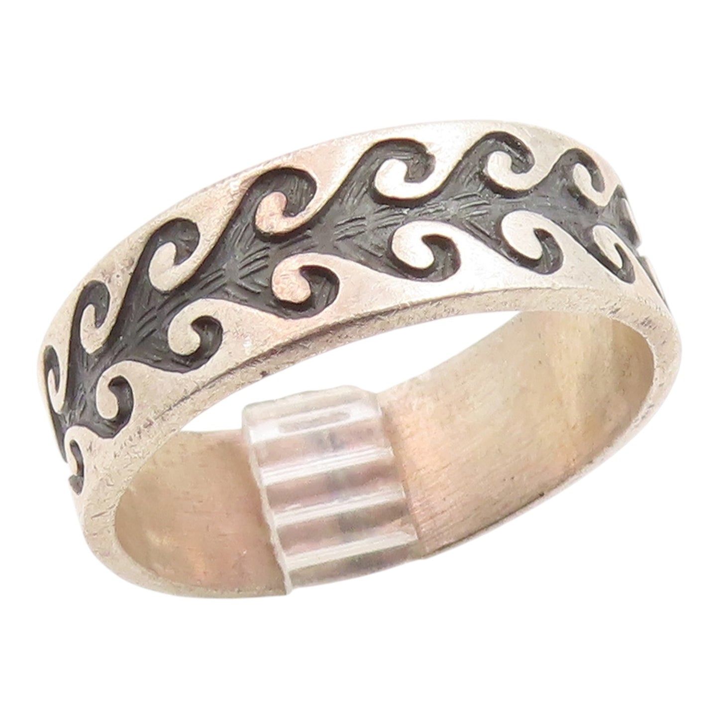 925 Sterling Silver Vintage Ring Classic Carved Ocean Wave Band  Sz 14  RG35503