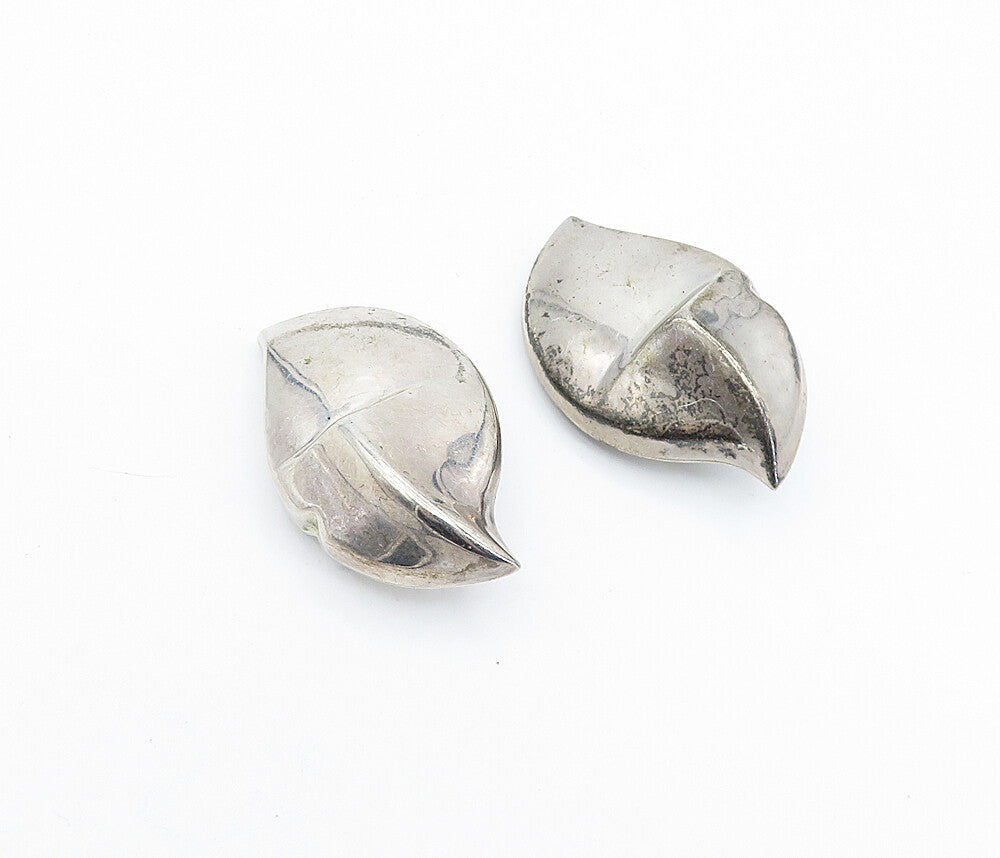 MEXICO 925 Sterling Silver  Vintage Modernist Leaf Non Pierce Earrings EG2237