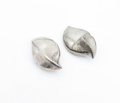 MEXICO 925 Sterling Silver  Vintage Modernist Leaf Non Pierce Earrings EG2237