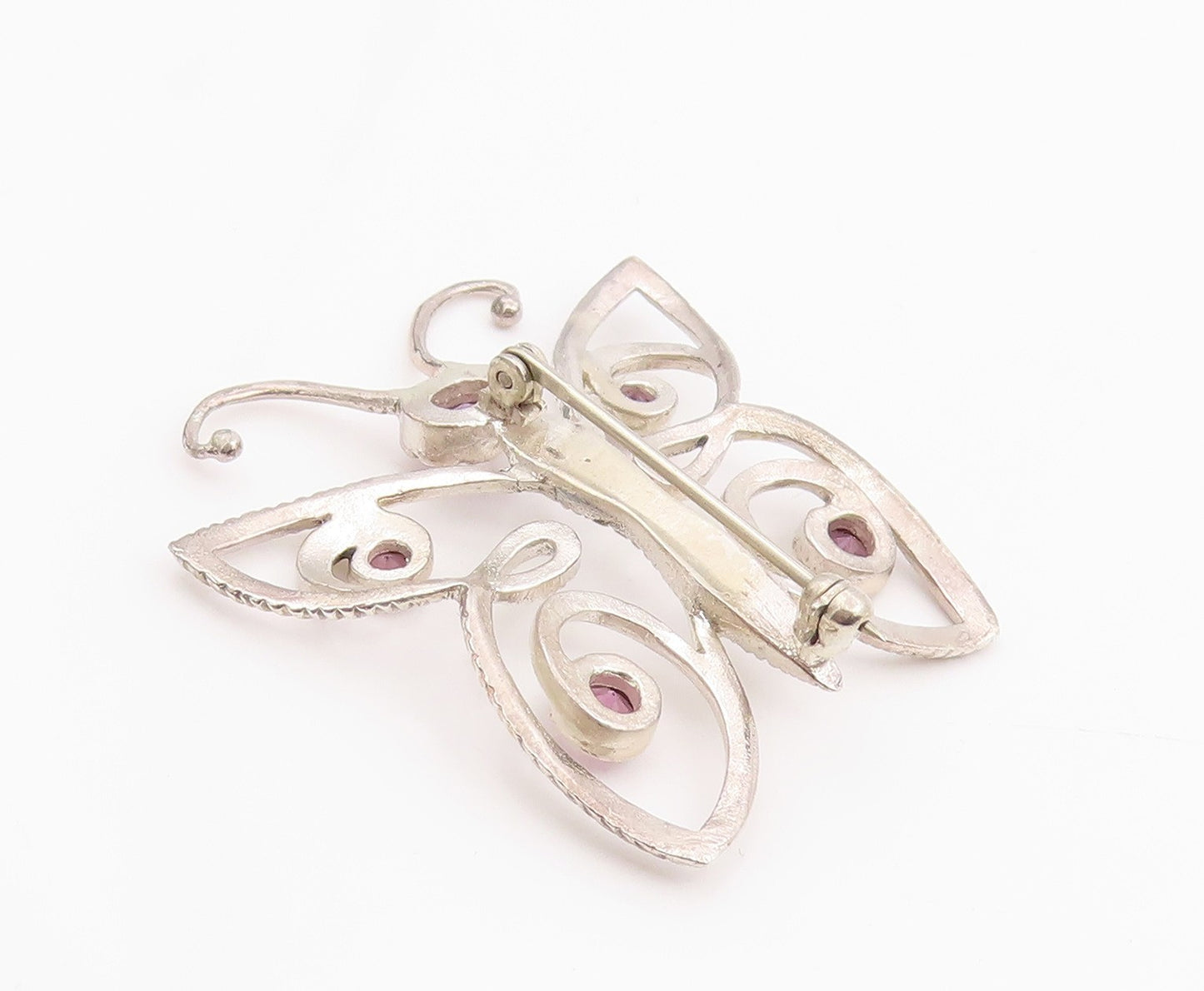 925 Sterling Silver Vintage Brooch Pin Amethyst Elegant Butterfly Charm  BP12438