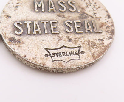 925 Sterling Silver Vintage Pendant Massachusetts Mass State Seal Charm PT25506