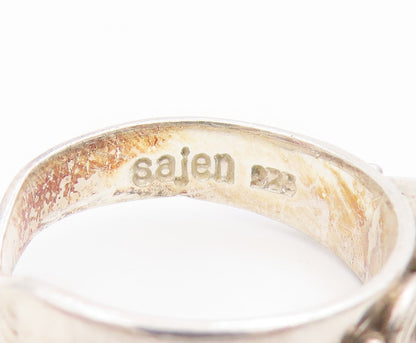 925 Sterling Silver Vintage Ring SAJEN Drusy Quartz Scrollwork  Sz 8  RG34686