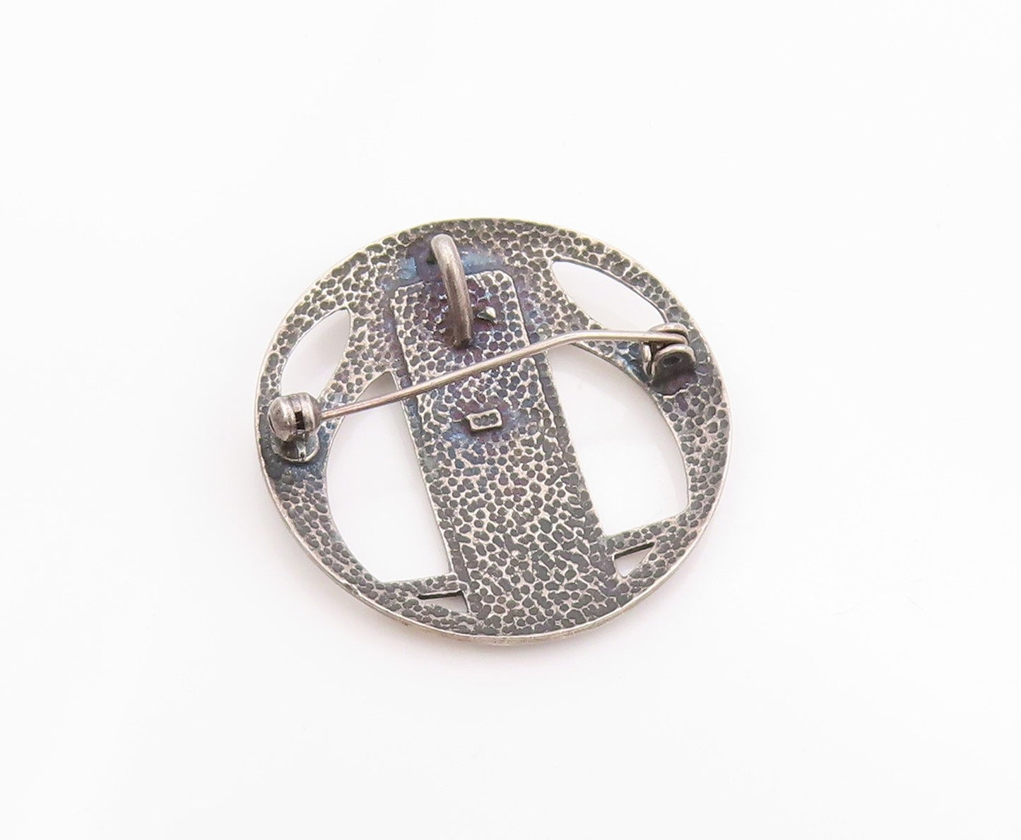 925 Sterling Silver Vintage Brooch Enameled Geometric Grace Medallion  BP11833