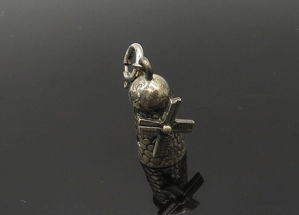 925 Sterling Silver  Vintage Dark Tone Windmill Motif Pendant  PT15914