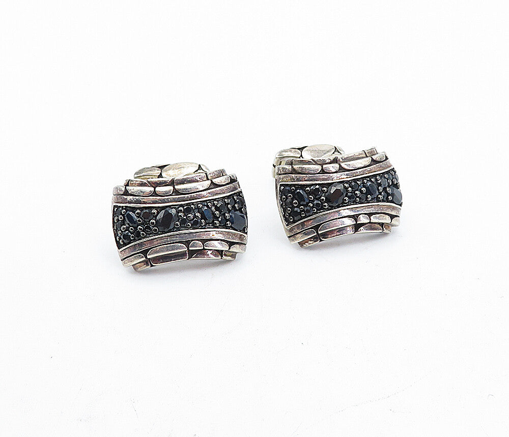 JOHN HARDY 925 Silver  Vintage Black Sapphire Cobble Detail Cuff Links  TR1077
