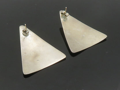 925 Sterling Silver  Vintage Shiny Black Onyx Triangle Drop Earrings EG11503