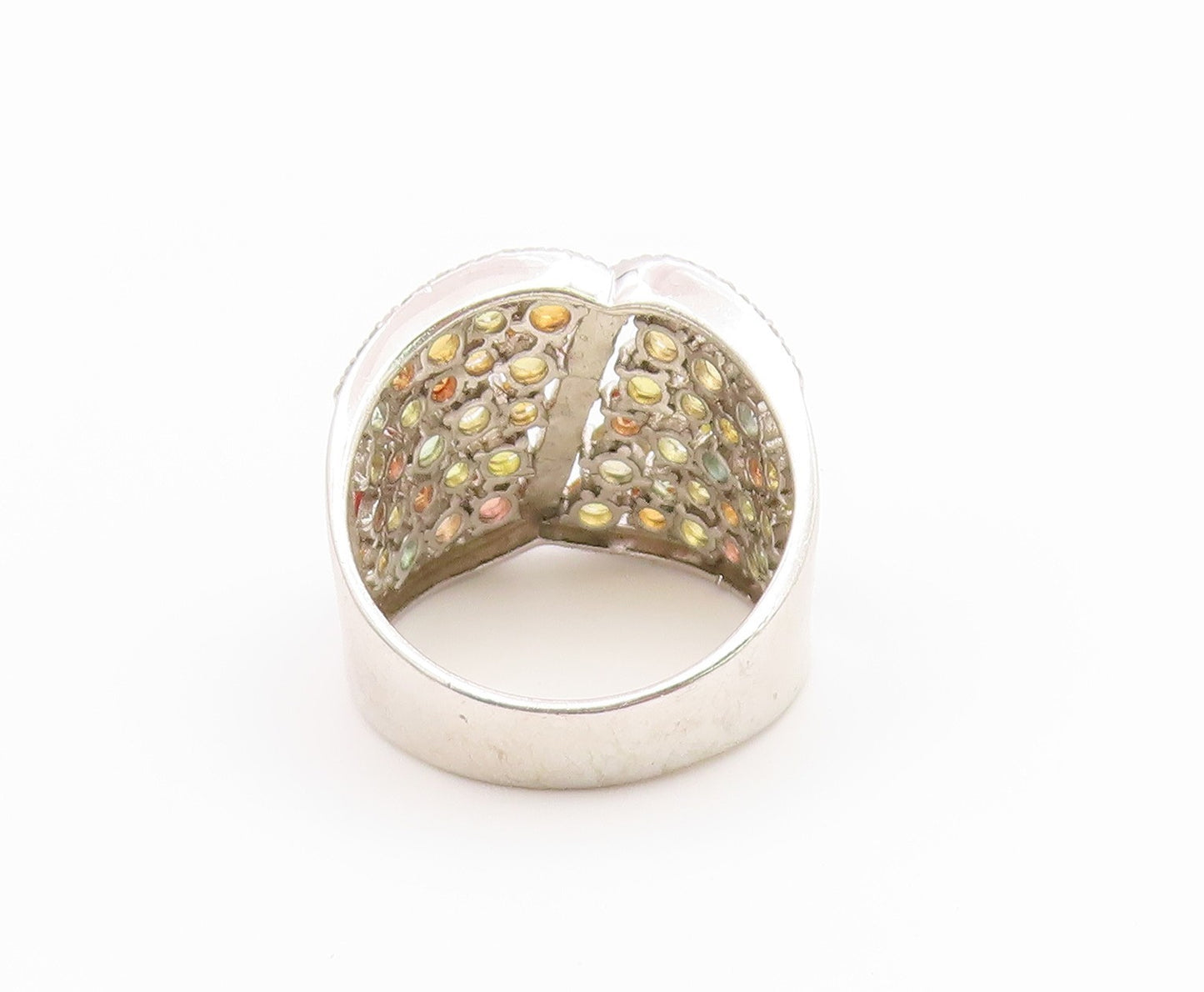 925 Sterling Silver Vintage Ring Multi Gemstone Wide Cluster Band Sz 11 RG36826