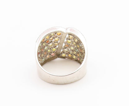 925 Sterling Silver Vintage Ring Multi Gemstone Wide Cluster Band Sz 11 RG36826