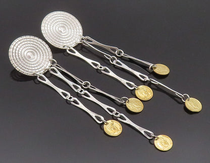925 Sterling Silver Vintage Earrings MEXICO Solid Dart Board & Dangles EG12869